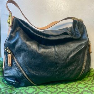 orYANY Large Pebbled Leather Two Tone Hobo Bag Black Tan with Dust Bag